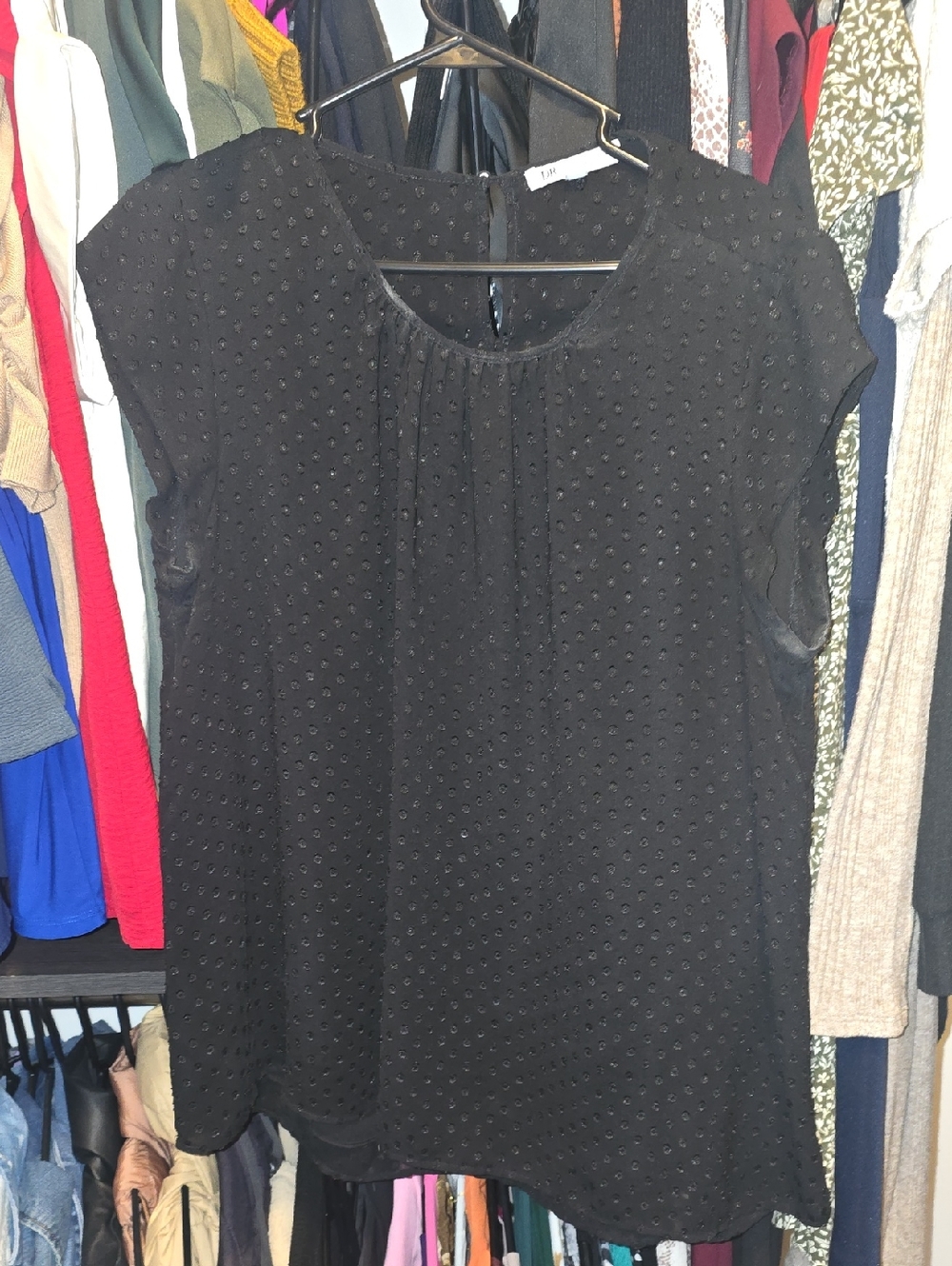 DR2 Black Swiss Dot Short Sleeve Blouse